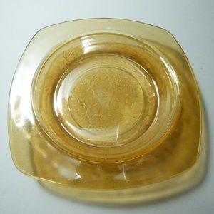 VTG Jeannette Floragold Louisa iridescent glass Bowl dish or lid